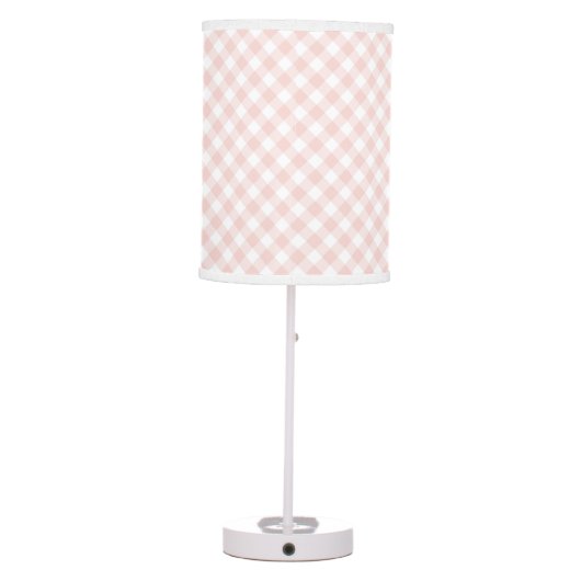Blush Pink Gingham Plaid Girl Nursery Table Lamp (Back)
