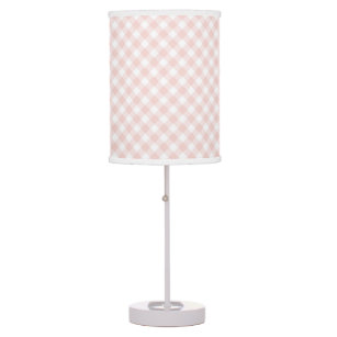 Blush Pink Gingham Plaid Girl Nursery Table Lamp