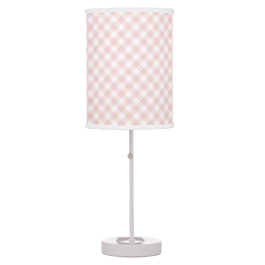 Blush Pink Gingham Plaid Girl Nursery Table Lamp (Front)