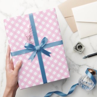 Blush Pink Gingham Print Glossy Wrapping Paper