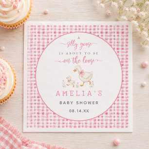 Blush Pink Gingham Silly Goose Baby Girl Shower Napkins