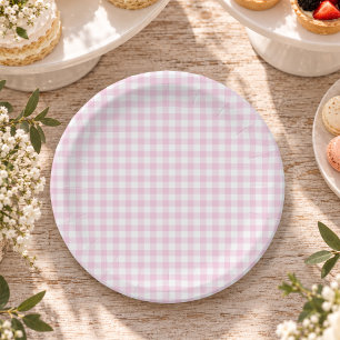 Blush Pink Gingham Tea Garden Party Paper Plates