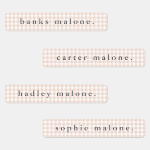 Blush Pink Gingham Waterproof Name Labels