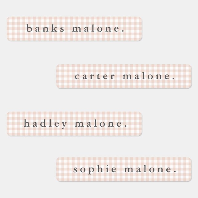 Blush Pink Gingham Waterproof Name Labels (Group)