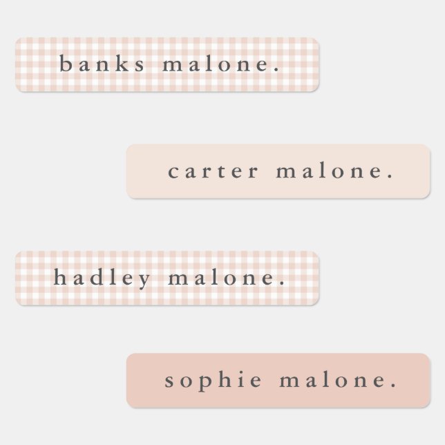 Blush Pink Gingham Waterproof Name Labels (Group)