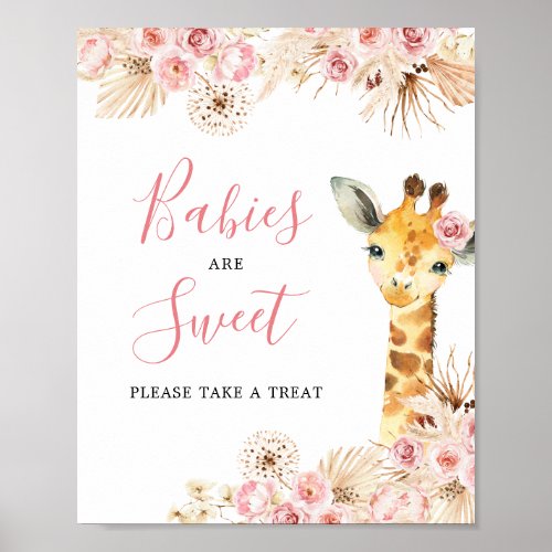 Blush Pink Giraffe Baby Shower Babies are Sweet Poster