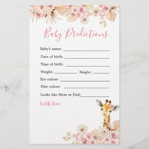 Blush Pink Giraffe Baby Shower Baby Predictions