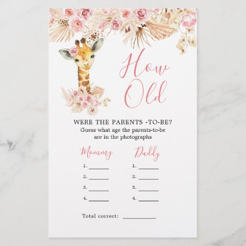 Blush Pink Giraffe Baby Shower How Old Parents