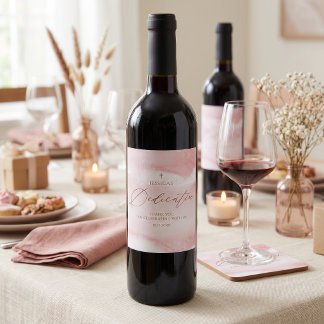 Blush Pink Girl Baby Dedication Square Coaster Wine Label