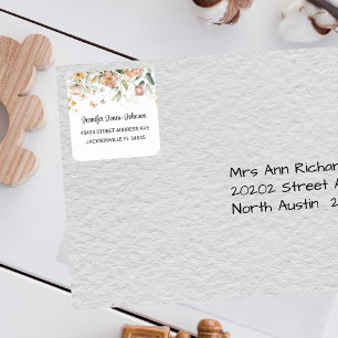 Blush Pink Girl Baby Shower Floral Address Square Sticker