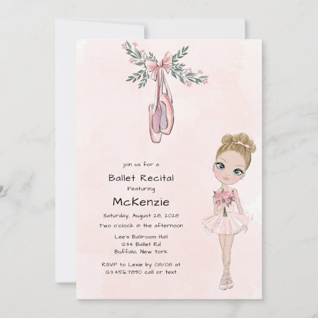 Blush Pink Girl Ballet Recital Invitation (Front)