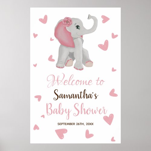 Blush Pink Girl Elephant Baby Shower Welcome Sign