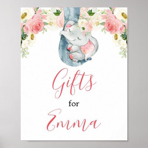 Blush pink girl elephant gifts for baby sign