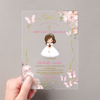 Blush Pink Girl Holding Bible First Holy Communion