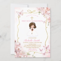Blush Pink Girl Holding Bible First Holy Communion