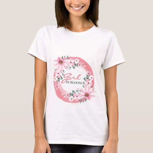Blush Pink Girl in bloom Baby Shower T-Shirt (Front)