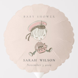 Blush Pink Girl Little Sailor Nautical Baby Shower Balloon