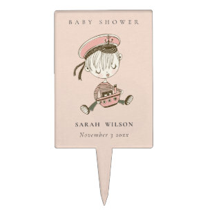 Blush Pink Girl Little Sailor Nautical Baby Shower Cake Topper