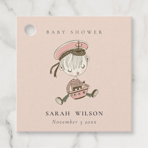 Blush Pink Girl Little Sailor Nautical Baby Shower Favor Tags