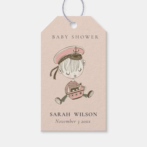 Blush Pink Girl Little Sailor Nautical Baby Shower Gift Tags