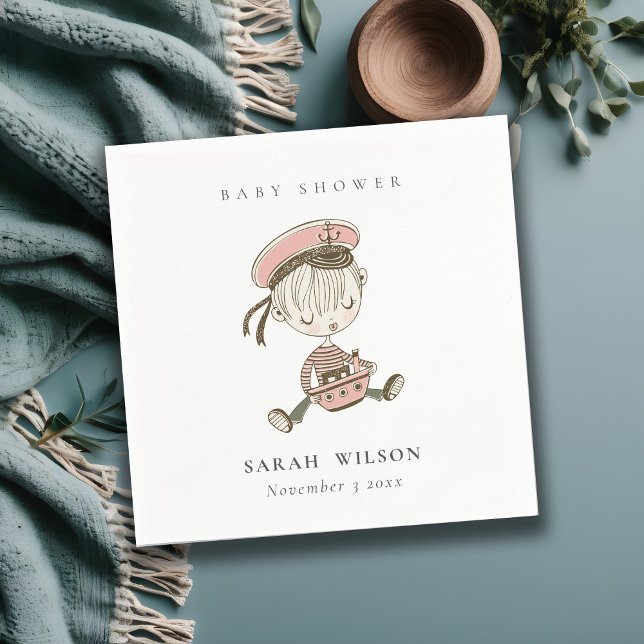 Blush Pink Girl Little Sailor Nautical Baby Shower Napkins (Creator Uploaded)