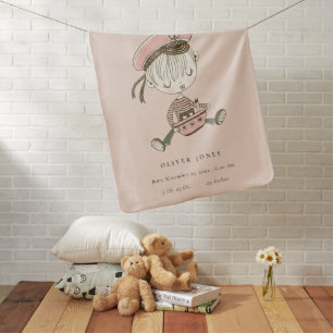 Blush Pink Girl Little Sailor Nautical Birth Stat Baby Blanket