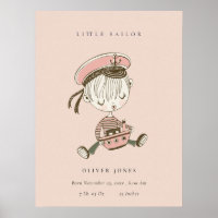 Blush Pink Girl Little Sailor Nautical Birth Stat Poster