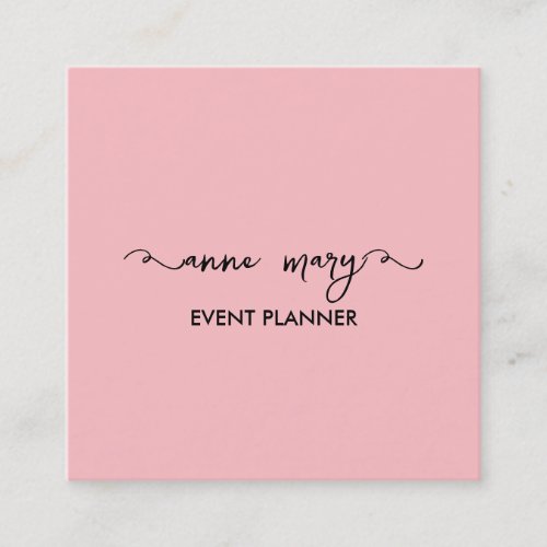 Blush Pink Girly Calligraphy Classy Event Planner Square Business Card