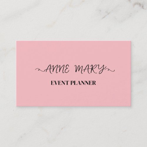 Blush Pink Girly Calligraphy Event Planner Simple Business Card