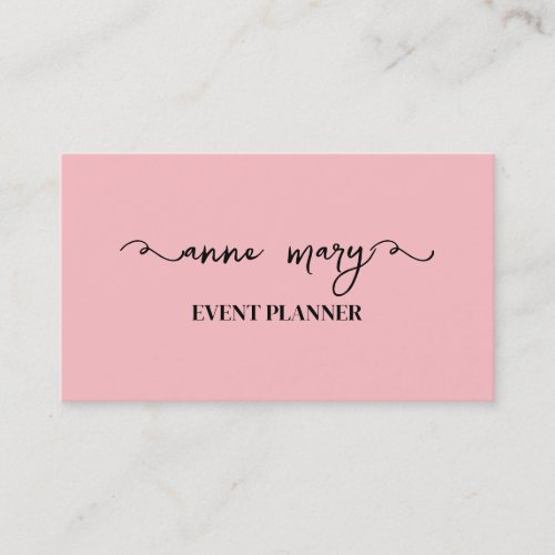 Blush Pink Girly Calligraphy Trendy Event Planner Business Card