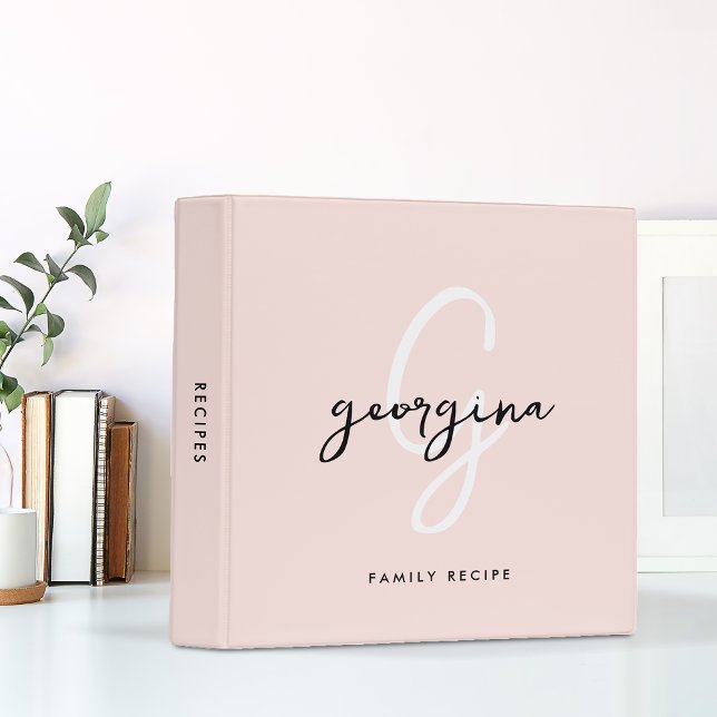 Blush Pink Girly Chic Script Monogram Recipe 3 Ring Binder (Creator Uploaded)