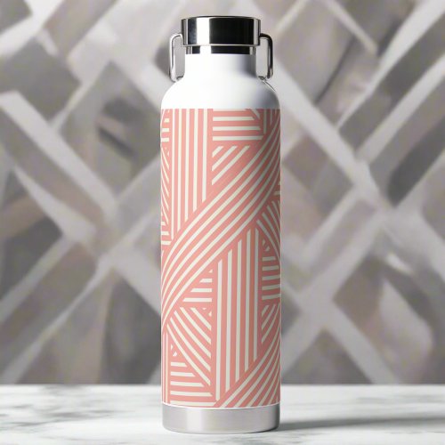 Blush Pink Girly Elegant Modern Geometric Stiped  Water Bottle