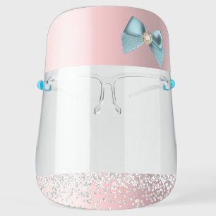 Blush Pink Girly Girl Glitter Bow Face Shield