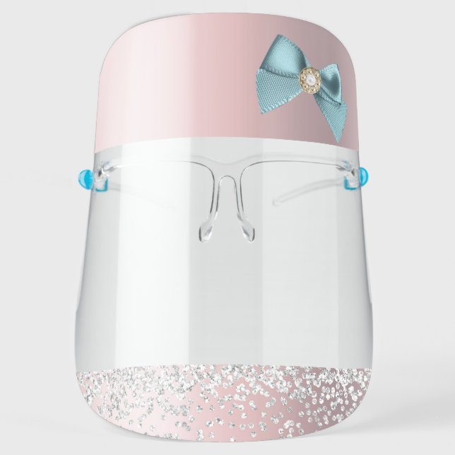 Blush Pink Girly Girl Glitter Bow Face Shield (Front)