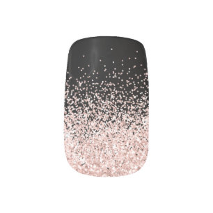 Blush Pink Girly Glitter Glam Black Minx Nail Art