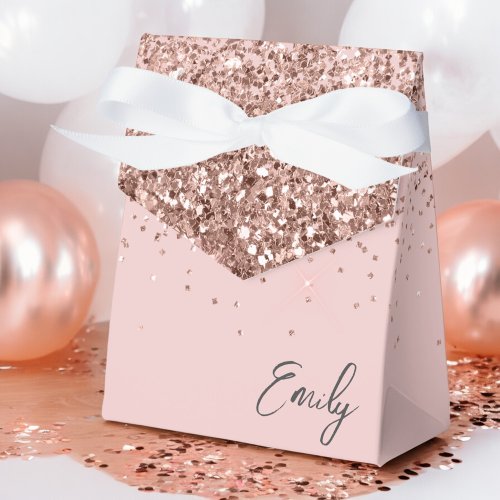 Blush Pink Girly Glitter Monogram Name Favor Boxes