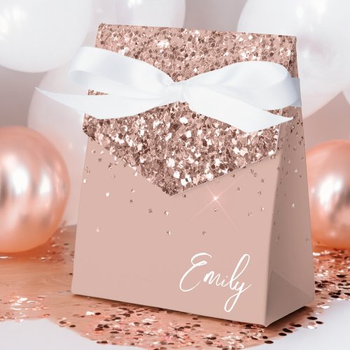 Blush Pink Girly Glitter Monogram Name Favor Boxes