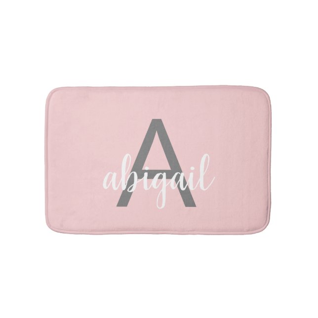 Blush Pink Girly Gray Bath Mat (Front)