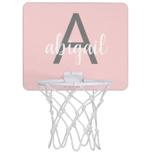 Blush Pink Girly Gray Monogram Mini Basketball Hoop