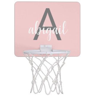 Blush Pink Girly Gray Monogram Mini Basketball Hoop