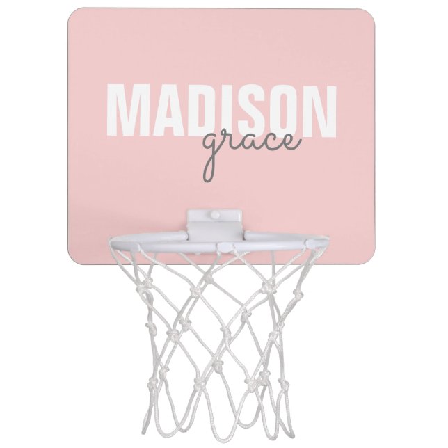 Blush Pink Girly Gray Monogram Name Mini Basketball Hoop (Front)