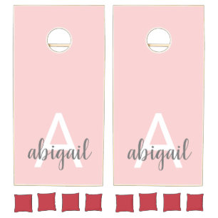 Blush Pink Girly Modern Monogram Cornhole Set