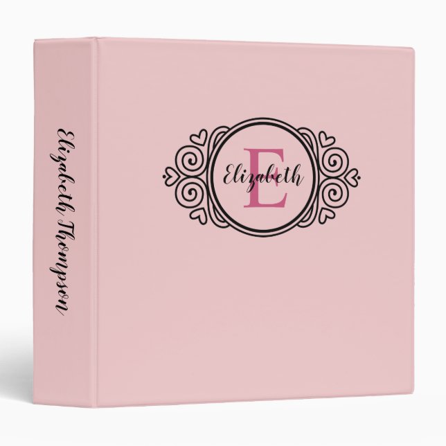 Blush Pink Girly Monogram Binder (Front/Spine)
