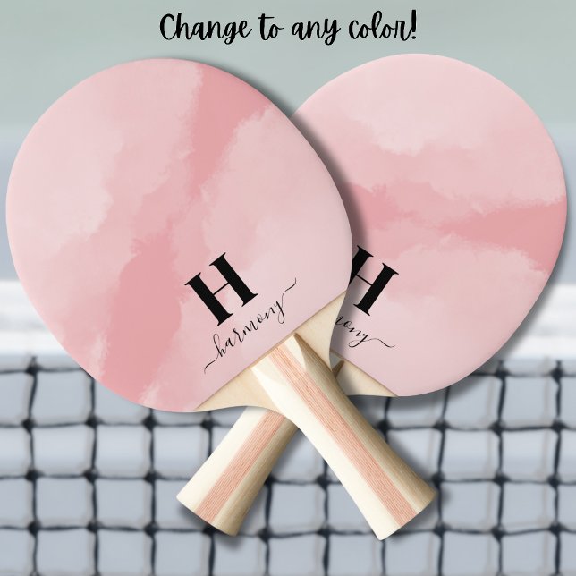 Blush Pink Girly Name Monogram Ping Pong Paddle (Blush Pink Modern Script Girly Name Monogram Ping Pong Paddle)