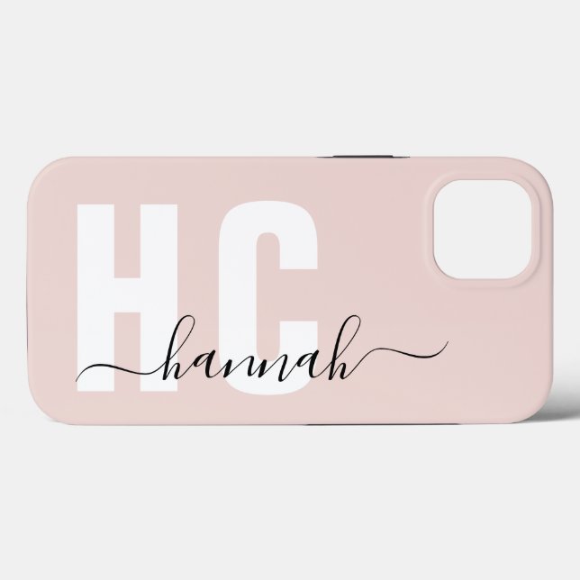 Blush Pink Girly Script Monogram Name Case-Mate iPhone Case (Back (Horizontal))