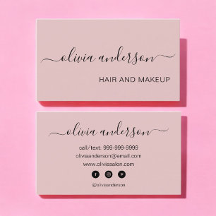 Blush Pink Girly Simple Hair Makeup Salon Business Card