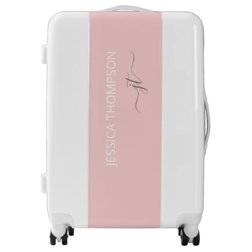 Blush Pink Girly Simple Script Monogram Name   Luggage
