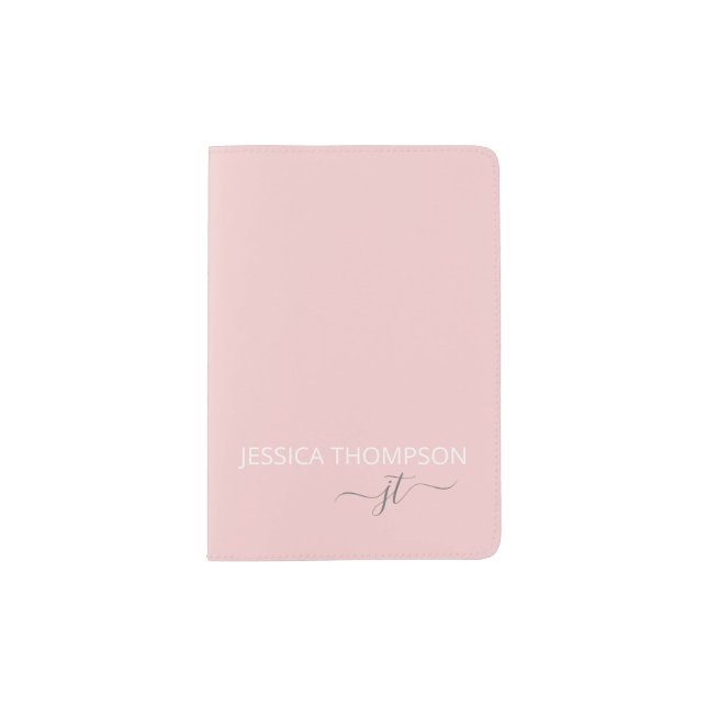 Blush Pink Girly Simple Script Monogram Name  Passport Holder (Front)