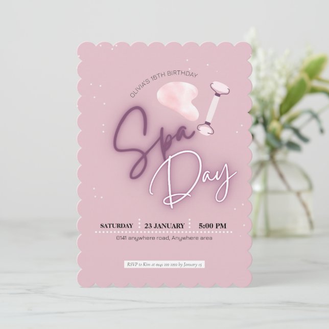 Blush pink, girly, spa birthday  invitation (Standing Front)