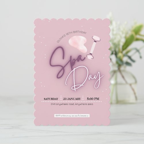 Blush pink girly spa birthday  invitation